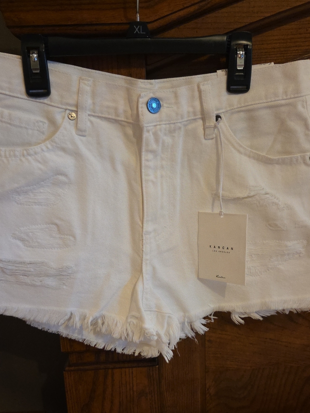 KanCan White Frayed Hem Distressed Jean Shorts